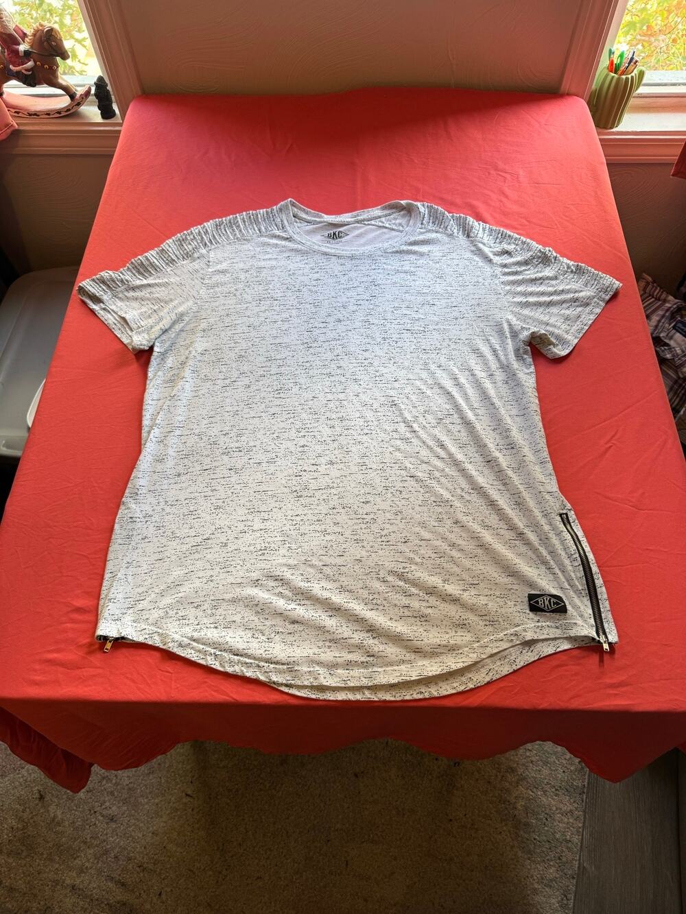 Brooklyn Cloth Men's XXL Side Zip White Black Marl Tee